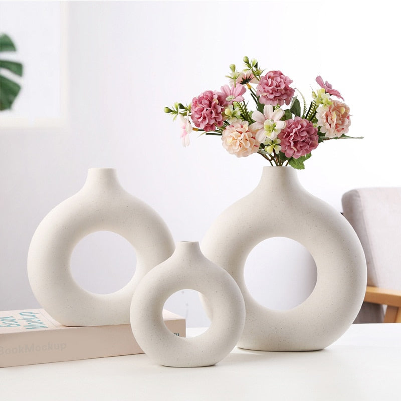 Ceramic Vase Circular Hollow Donuts Flower Pot