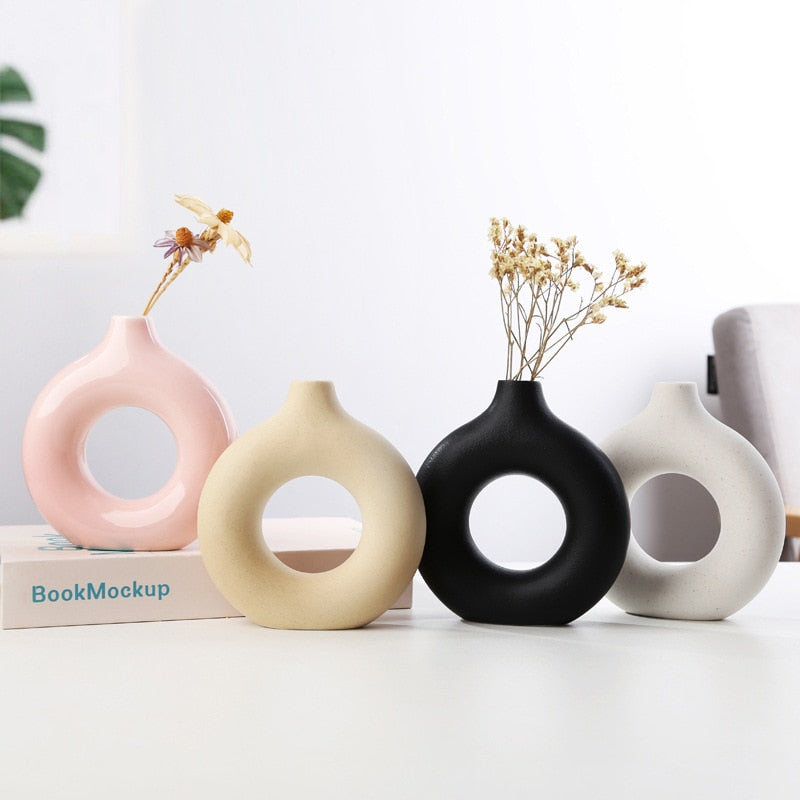 Ceramic Vase Circular Hollow Donuts Flower Pot