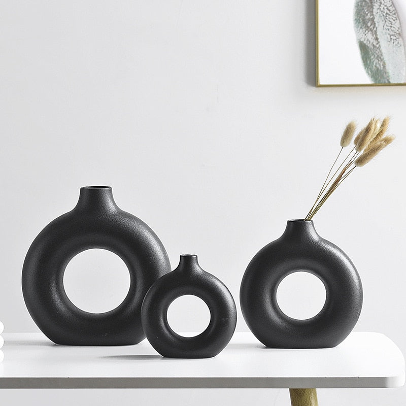 Ceramic Vase Circular Hollow Donuts Flower Pot