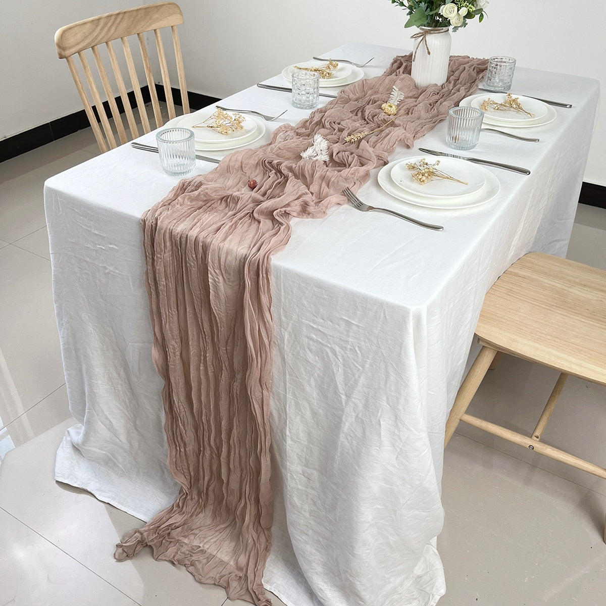 Gauze Table Runner Semi-Sheer Vintage Cheesecloth Table Setting Dining