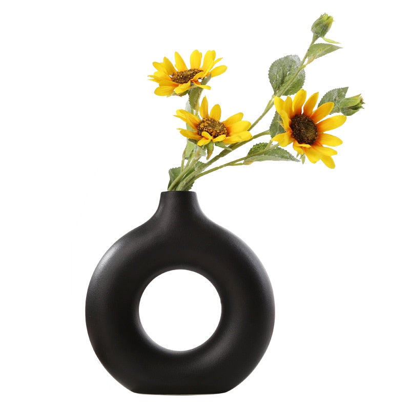 Ceramic Vase Circular Hollow Donuts Flower Pot