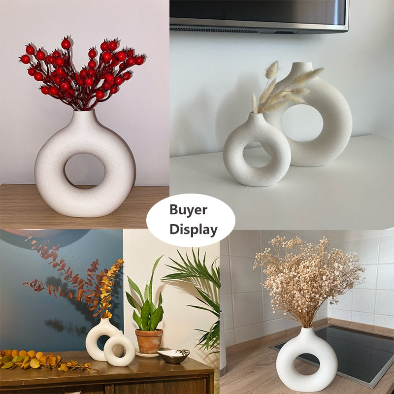 Ceramic Vase Circular Hollow Donuts Flower Pot